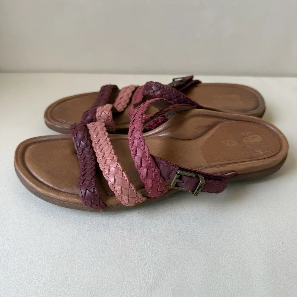 Aetrex Womens Size 8 Braided Leather Sandals Comfort Slides Pink Burgundy - Picture 1 of 7